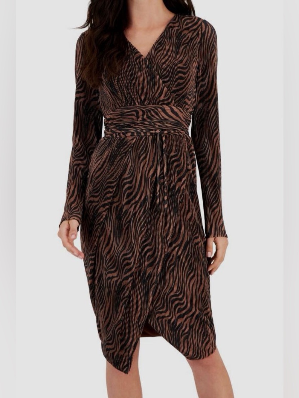 RACHEL Rachel Roy Brown & Black Zebra-Print Wrap Dress
